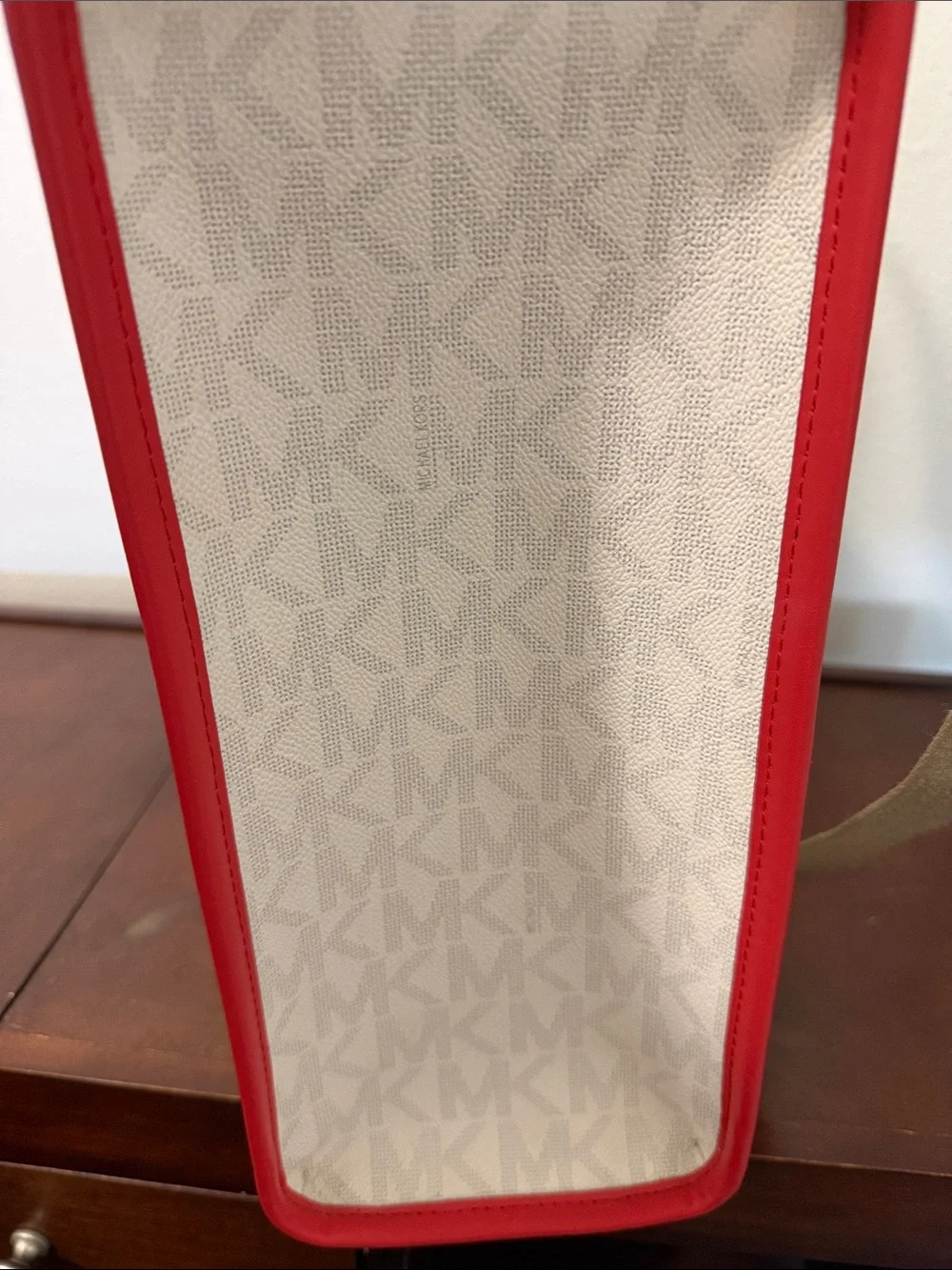 Michael Kors Cream Signature Tote with Red Trim
